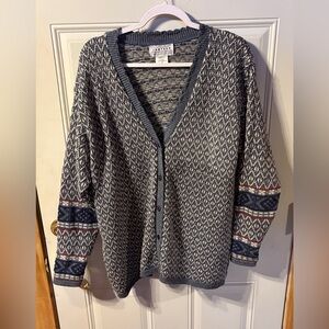 12) Jantzen Classics Blue and Cream Knit Sweater, Size Large/XLarge